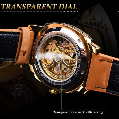 FORSINING Watches for Men Hollow Fully Automatic Mechanical Watch Luminous Waterproof Clock Leather Strap Men Watch Reloj Hombre