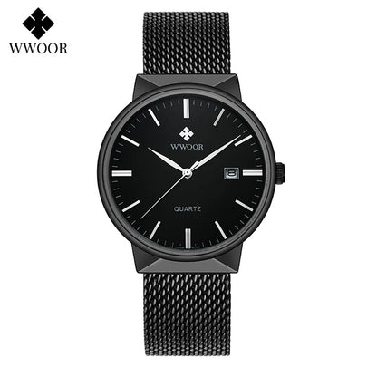 2022 Fashion Wwoor Top Brand Men Simple Slim Watches Luxury Gold Steel Mesh Ultra Thin Waterproof Date Wrist Watch Golden Clock