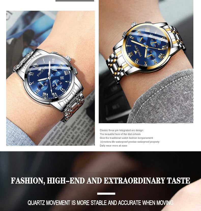 BINBOND Fashion 2pcs/Set Couple Watches Casual Men Ladies for Quartz Watch Lover Waterproof Stainless Steel Valentine Gift Watch