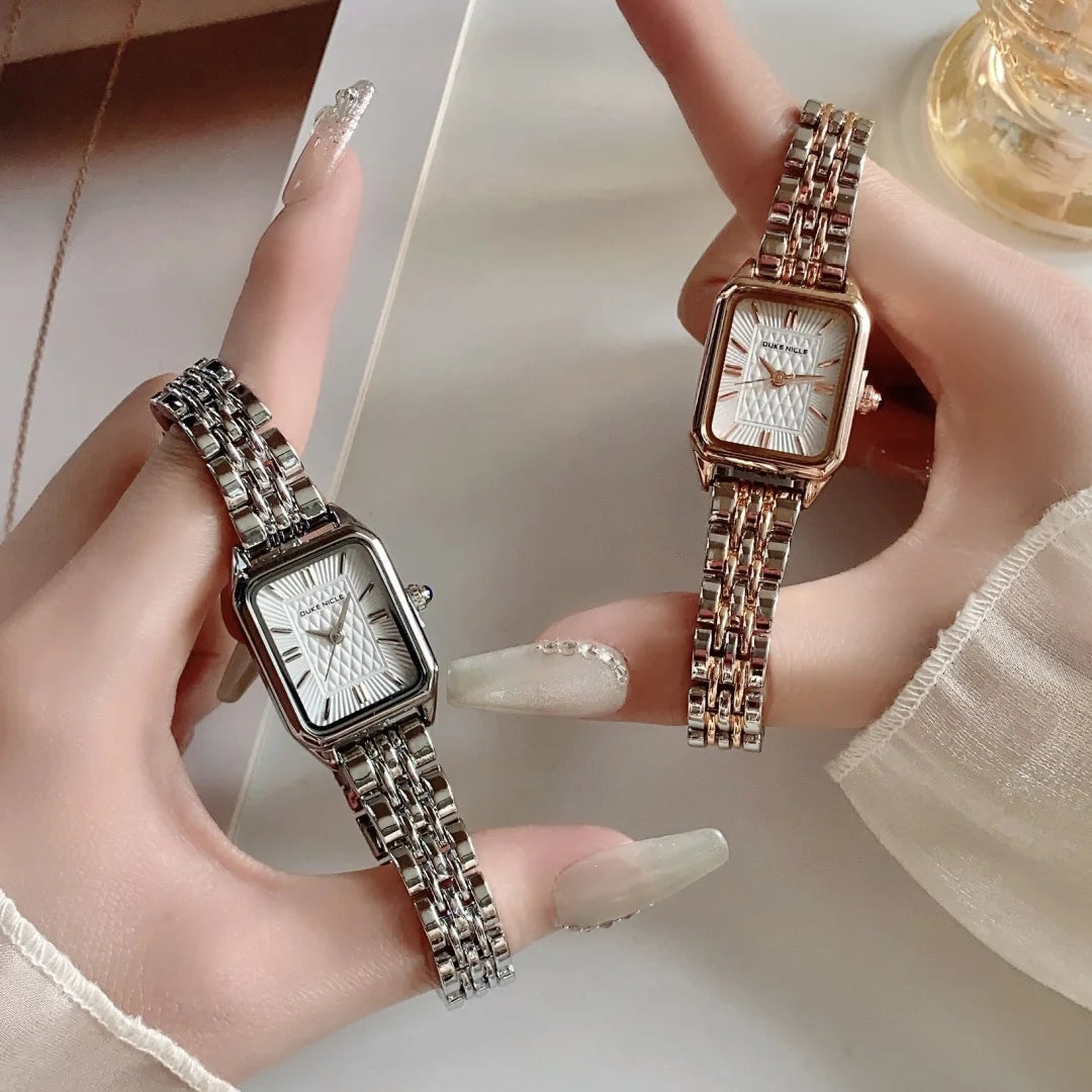 Women Watches Business Ladies Quartz Watch Simple Scale Square Stainless Steel Band Folding Clock Wristwatches Reloj Mujer