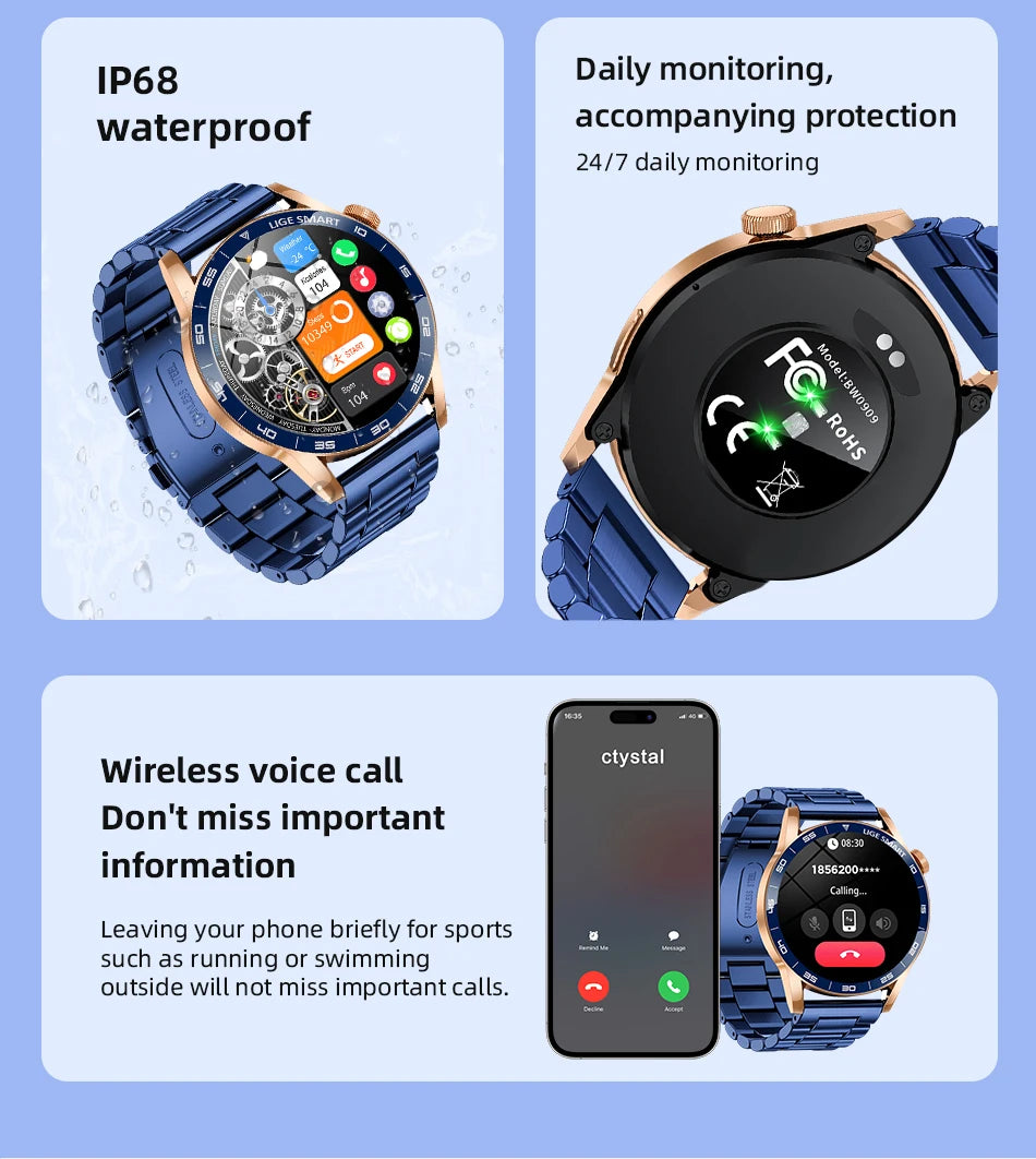 LIGE 2026 New Smartwatch Men For Android iOS Phone 1.38" HD Bluetooth Call Heart Rate Monitor Waterproof Sport Smart Watch Women