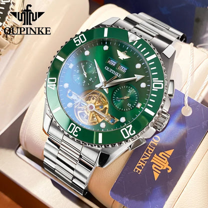 OUPINKE 3229+3205 Couple Watch Pair for Men Women Diving Series Flywheel Design Luxury Imported Movement Lover's Wedding Watches