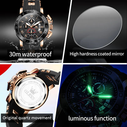 OLEVS Sports Watches For Man Multifunctional Quartz Watch﻿ Waterproof Luminous Date Watches Man Gift Luxury Brand Reloj 9986