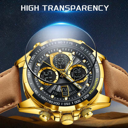 LIGE Top Watches for Men Leather Men Military Sport Waterproof Watch Quartz WristWatch Chronograph Male Clock