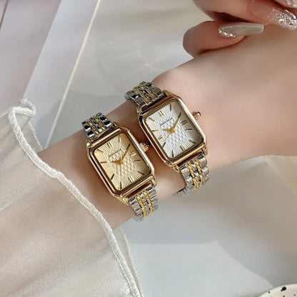 Women Watches Business Ladies Quartz Watch Simple Scale Square Stainless Steel Band Folding Clock Wristwatches Reloj Mujer
