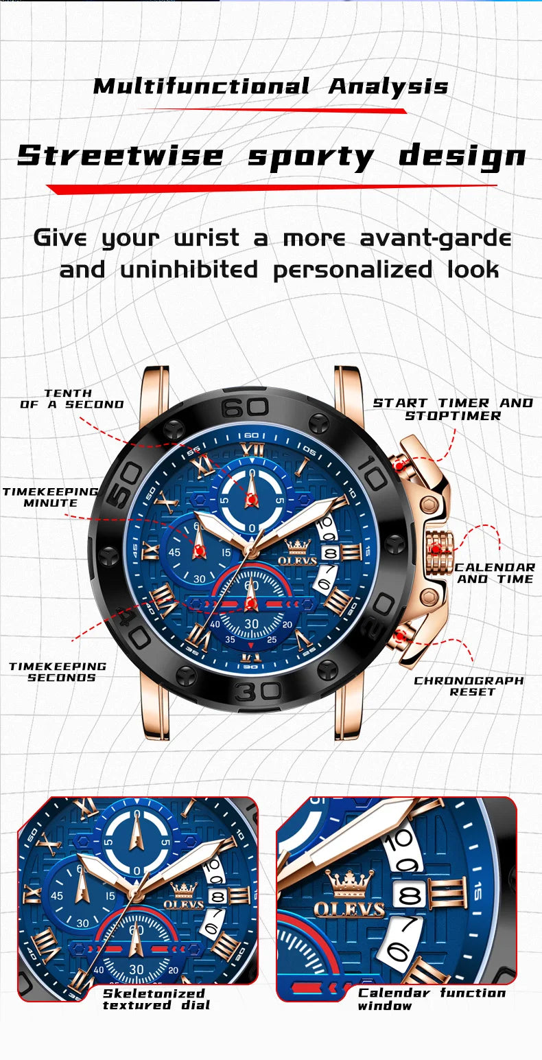 OLEVS Sports Watches For Man Multifunctional Quartz Watch﻿ Waterproof Luminous Date Watches Man Gift Luxury Brand Reloj 9986