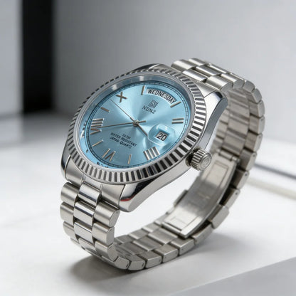 Fashionable waterproof couple's wristwatch, men business quartz watch, date and timing function, steel strap, Japanese movement