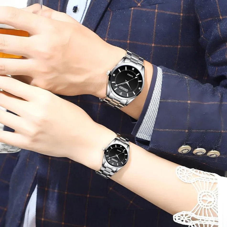 2pcs/set Couple Watch, Luxurious Stainless Steel Couple's Wristwatches,Quartz Watches,Valentine's Day Gifts, Women Gift