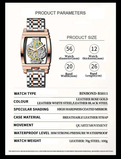 Hot Fashion Men Watch Top Brand Luxury Business Quartz Mens Watches Waterproof Hollow Out Wristwatch Men Gold Relogio Masculino