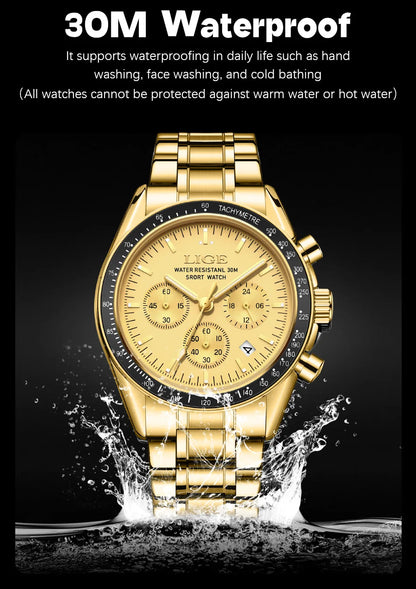 LIGE Top Brand Luxury New Mens Watches Waterproof Luminous Watch for Men Date Chronograph Sport Quartz Man Wristwatches+Box