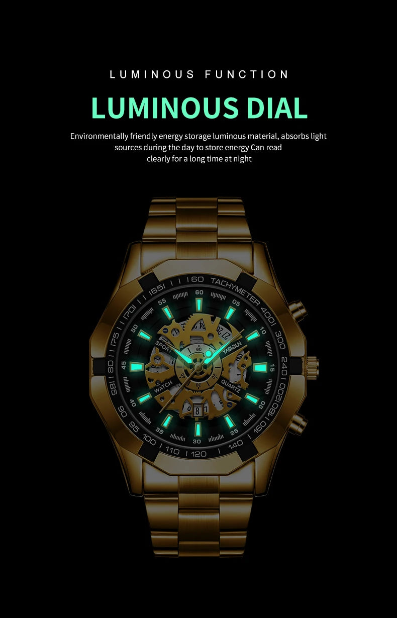 2026 Mens Quartz Watches Top Brand Luxury Stainless Steel Waterproof Hollow Out Big Male Wristwatches Relogio Masculino
