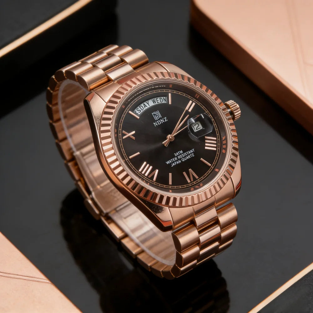 Fashionable waterproof couple's wristwatch, men business quartz watch, date and timing function, steel strap, Japanese movement
