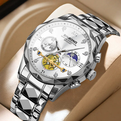 Multi Functional Quartz Watch, Versatile and Trendy Watch, Six Needle Timing, Casual and Trendy Men's Tungsten Steel Color