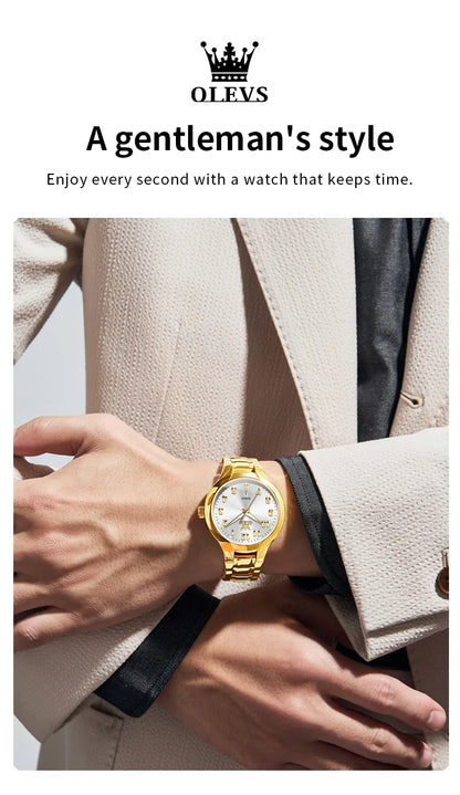 OLEVS 3650 Gold Watches for Men Classic Large Digital Dial Auto Date Waterproof Luminous Original Men's Quartz Wristwatch New