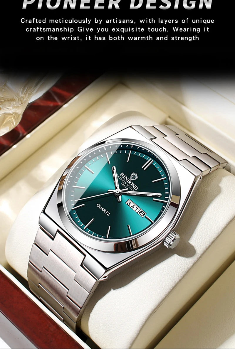 watches for man Light Luxury Brand Stainless Steel Double Calendar Waterproof Male Business Leisure Fashion Quartz Clock Watch
