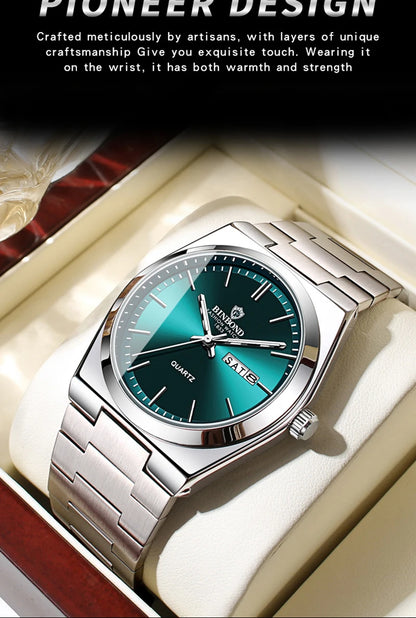 watches for man Light Luxury Brand Stainless Steel Double Calendar Waterproof Male Business Leisure Fashion Quartz Clock Watch