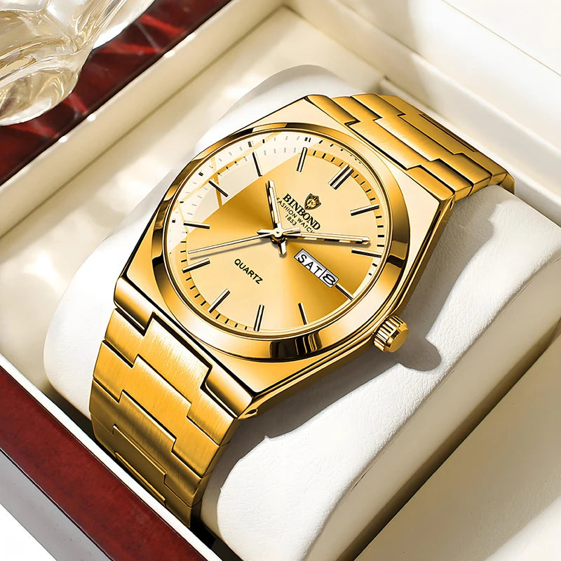 watches for man Light Luxury Brand Stainless Steel Double Calendar Waterproof Male Business Leisure Fashion Quartz Clock Watch