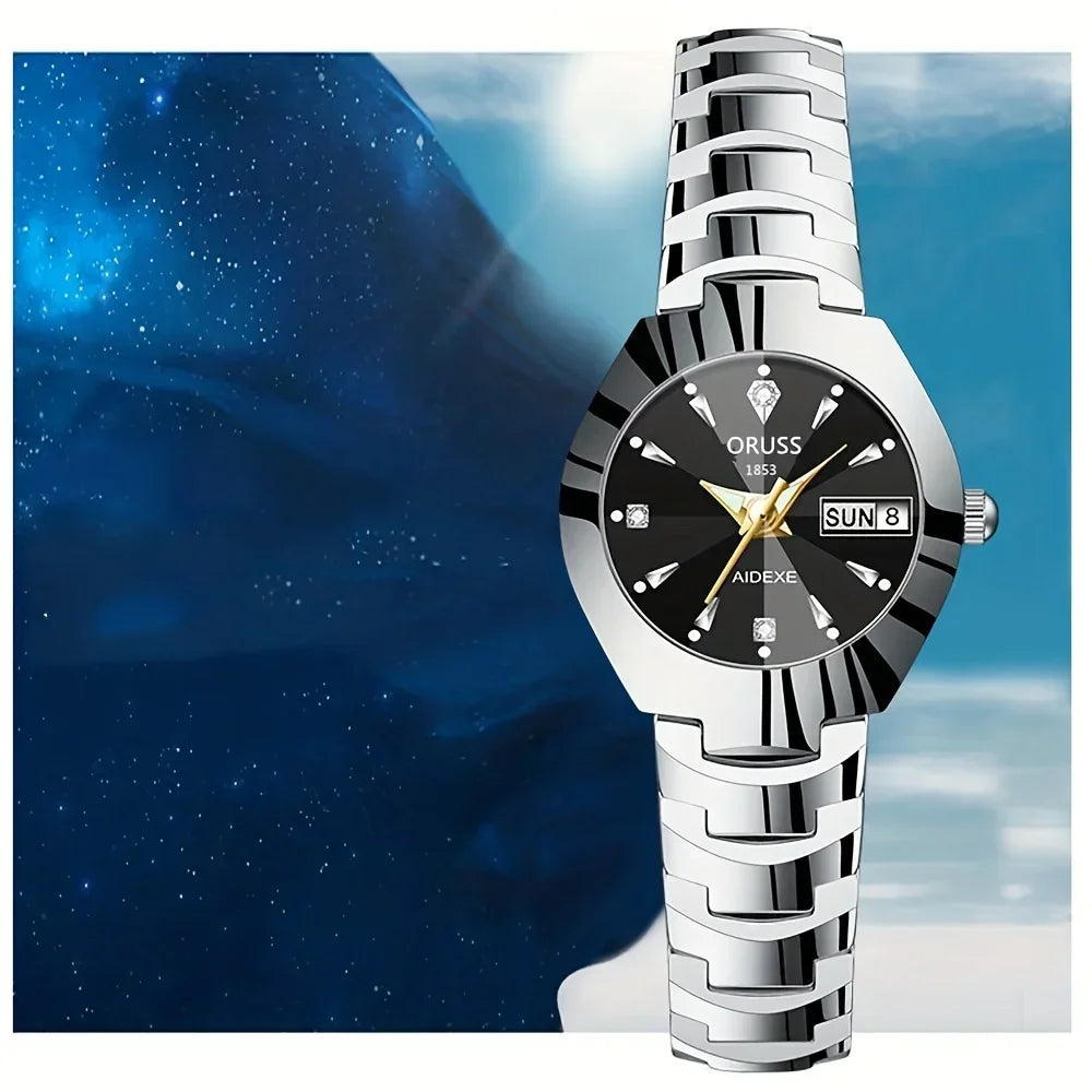 1/2pcs Couples Dial Cutting Quartz Watch Business Fashion Analog Calendar Wrist Watch Valentines Gift For Men Women Date Watch