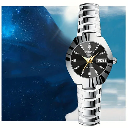 1/2pcs Couples Dial Cutting Quartz Watch Business Fashion Analog Calendar Wrist Watch Valentines Gift For Men Women Date Watch