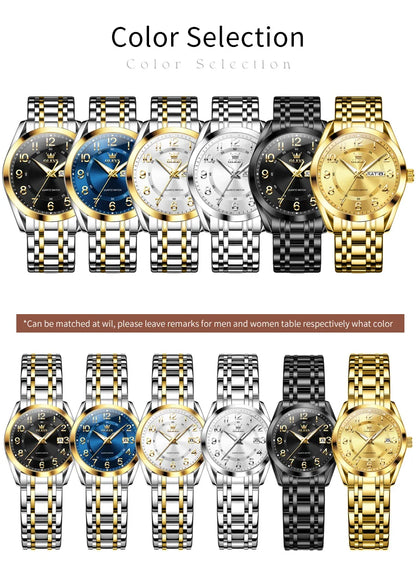 OLEVS 3666 Couple Watch Luxury Original Fashion Brand Waterproof Luminous Quartz Watch Man And Woman Watches Calendar Design