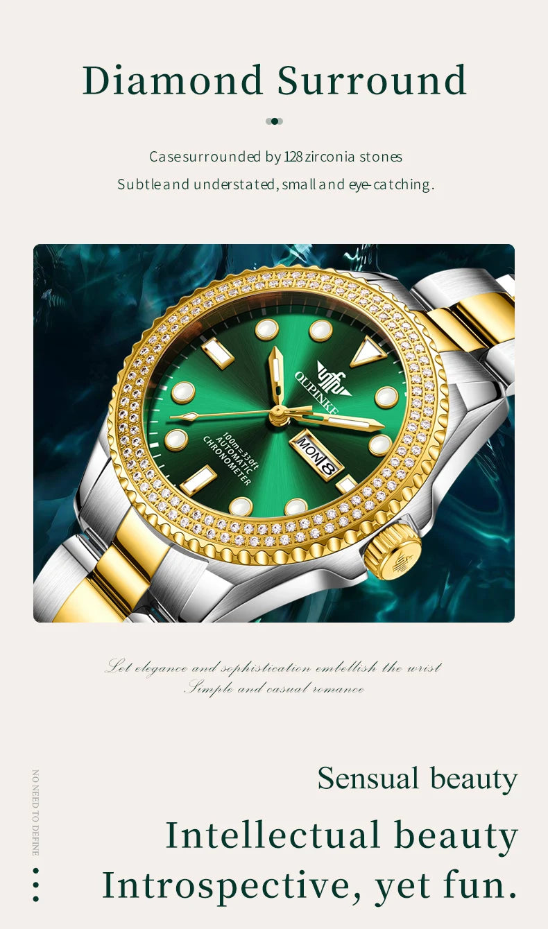 OUPINKE 3229+3205 Couple Watch Pair for Men Women Diving Series Flywheel Design Luxury Imported Movement Lover's Wedding Watches