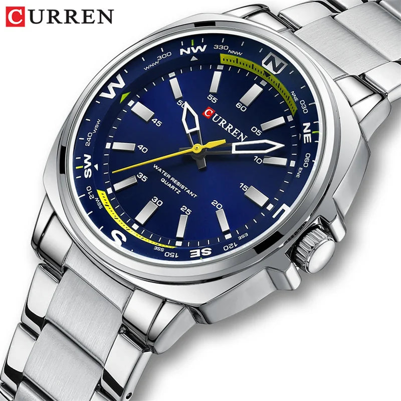 CURREN 8455 Men's Fashion Quartz Watch Business Stainless Steel Strap Night Light Waterproof Luxury Men's Watch Reloj Hombre