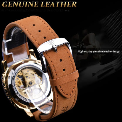 FORSINING Watches for Men Hollow Fully Automatic Mechanical Watch Luminous Waterproof Clock Leather Strap Men Watch Reloj Hombre