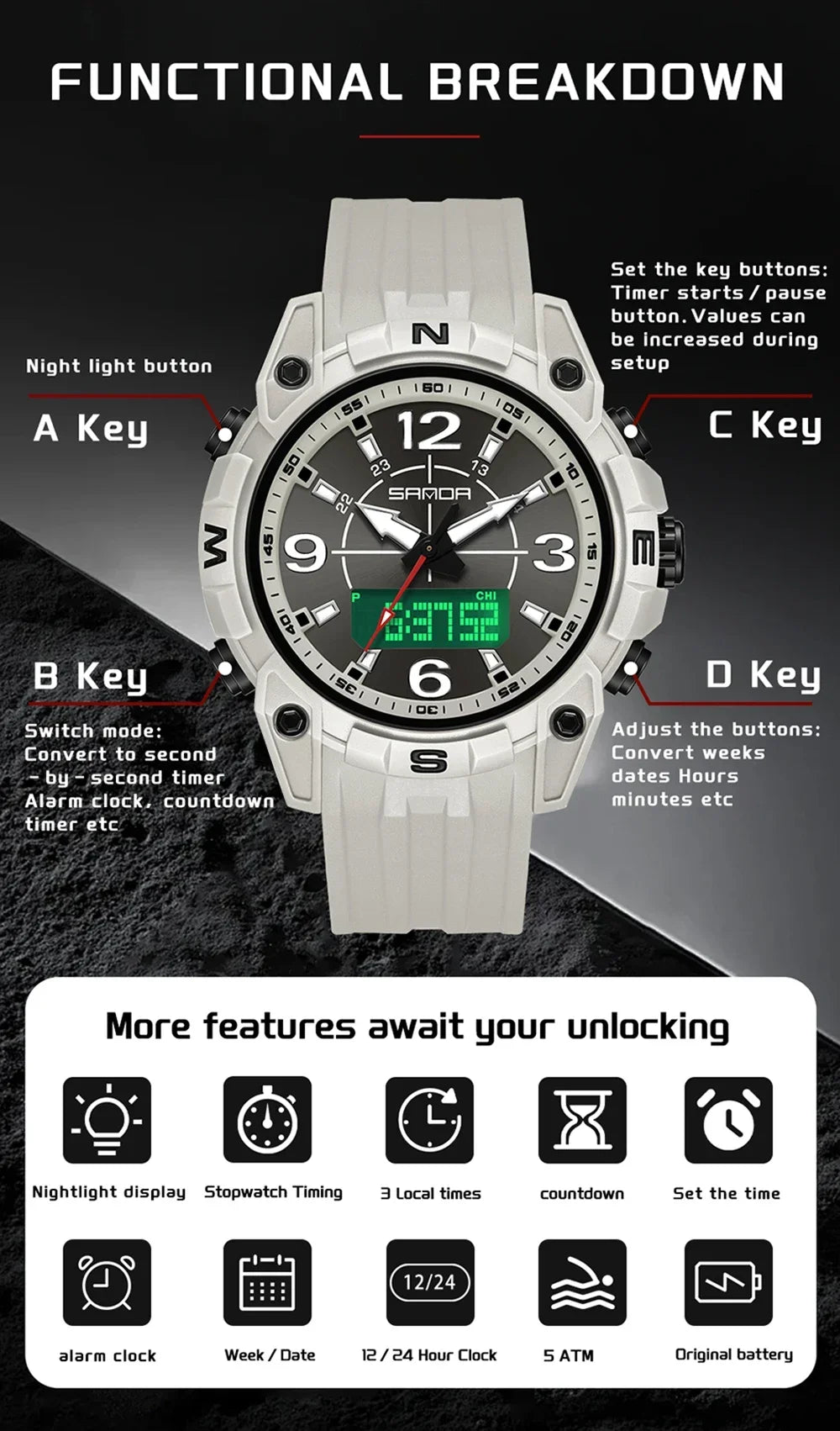 SANDA Sports Watches Men LED Watch New Waterproof Digital Wrist Watches Shockproof Sports Watches for Man Electrionic Clock