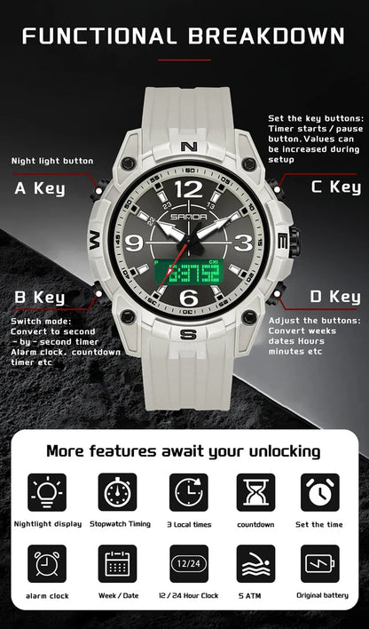 SANDA Sports Watches Men LED Watch New Waterproof Digital Wrist Watches Shockproof Sports Watches for Man Electrionic Clock