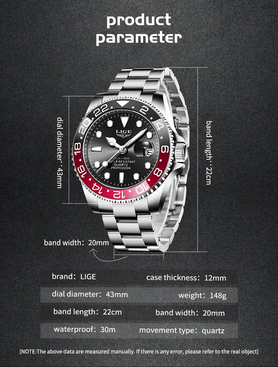 LIGE Fashion Luxury Couple Watches Quartz Watches Waterproof Stainless Steel Watch Valentine Gift Love Watch Relogio Masculino