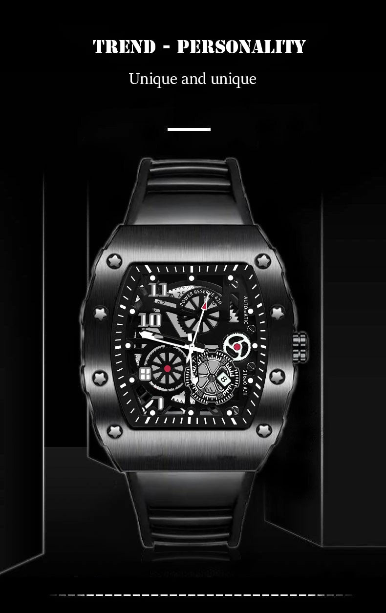 Men's Watch Sports Brand Fashion Trend Fully Automatic Quartz Wristwatch Hollow Waterproof Black Warrior Male Clock Watches