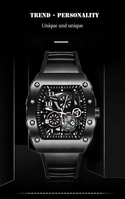 Men's Watch Sports Brand Fashion Trend Fully Automatic Quartz Wristwatch Hollow Waterproof Black Warrior Male Clock Watches