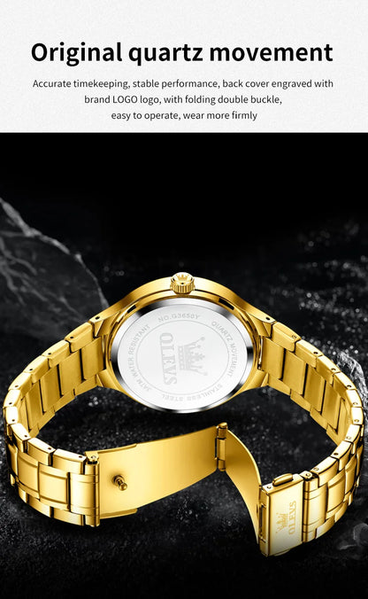 OLEVS 3650 Gold Watches for Men Classic Large Digital Dial Auto Date Waterproof Luminous Original Men's Quartz Wristwatch New