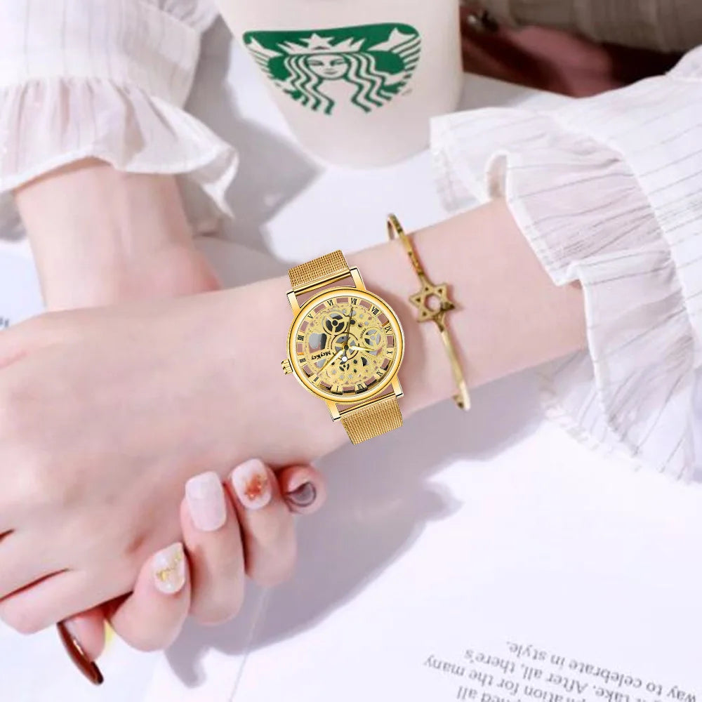 2025 New Fashion Women Gold Luxury Casual Quartz Watch Metal Mesh Stainless Steel Watches Relogio Feminino Ladies Wrist Watches