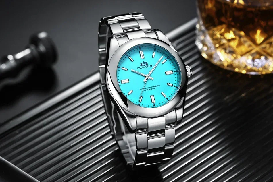 Automatic Watches for Men Mechanical Self Wind Stainless Steel Luxury Red Yellow Blue Green Rainbow 41mm Reloj Hombre Baratos