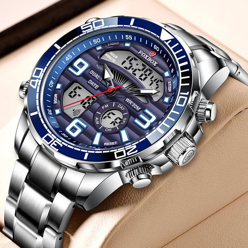 2024 Top Brand Luxury Digital Mens Watches Top Luxury Sport Quartz Wristwatch For Men All Steel Military Waterproof Clock+Box
