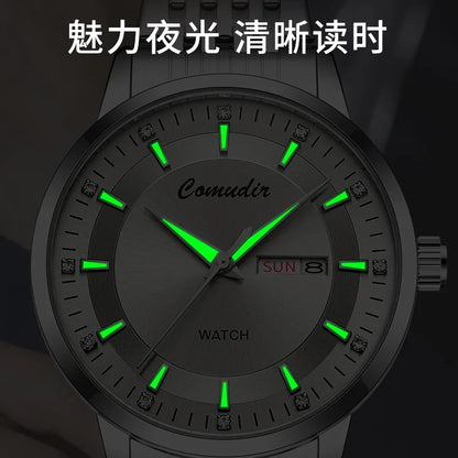 Silvery Non Mechanical Men's Watch Men's Steel Belt Hollowed Out Waterproof Tide Glow in The Dark Dual Calendar Noctilucent