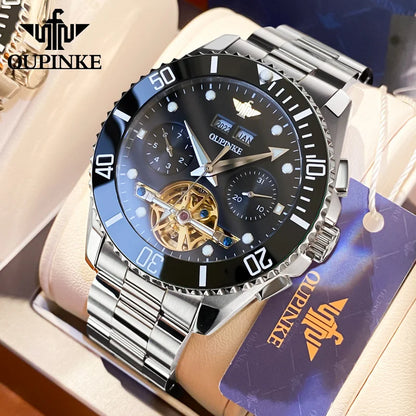 OUPINKE 3229+3205 Couple Watch Pair for Men Women Diving Series Flywheel Design Luxury Imported Movement Lover's Wedding Watches