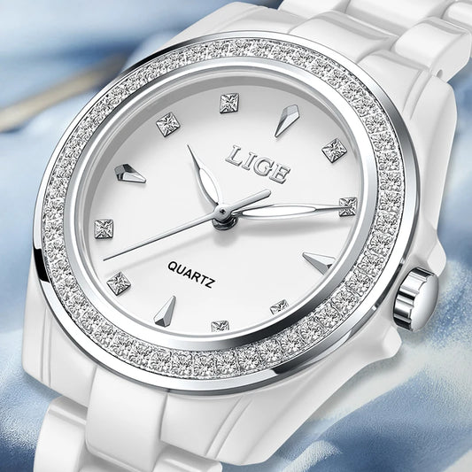 LIGE TOP Women Quartz Watches 2026 Ceramic Elegant Fashion Waterproof Luminous Clock Vintage Watch for Women Reloj De Mujer+BOX