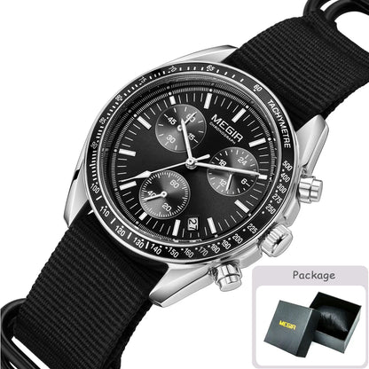 MEGIR New Luxury Men's Watches Canvas Weaving Strap Sport Automatic Chronograph Quartz Waterproof Wristwatch for Male 2247