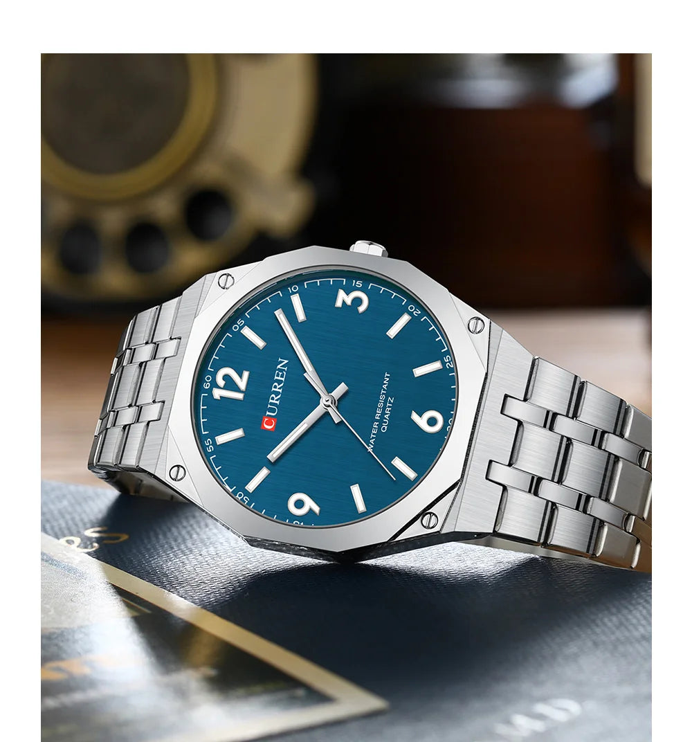 2026 Male Fashion Men Quartz Watch Stainless Steel Band Luminous Business Casual Wristwatch Octagonal Bezel Mineral Glass Dial