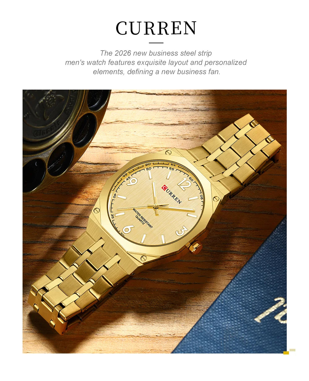 2026 Male Fashion Men Quartz Watch Stainless Steel Band Luminous Business Casual Wristwatch Octagonal Bezel Mineral Glass Dial