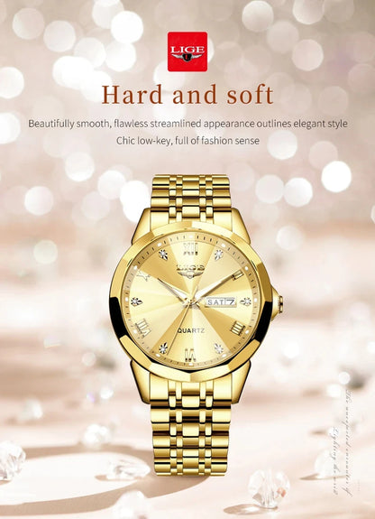 LIGE Top Brand New Fashion Women Watches Ladies Luxury Creative Steel Women Bracelet Watches Female Quartz Waterproof Watch Gift