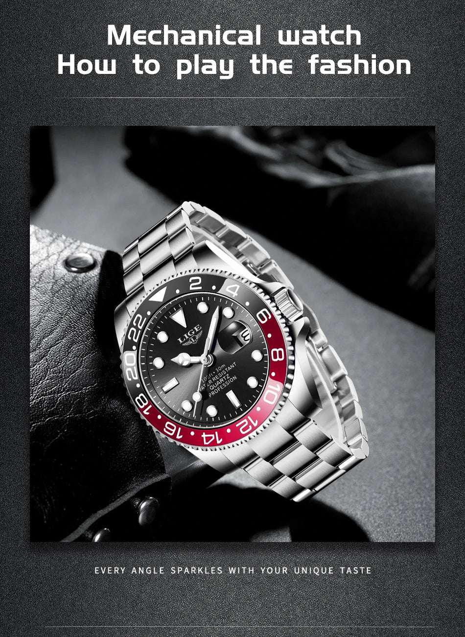 LIGE Fashion Luxury Couple Watches Quartz Watches Waterproof Stainless Steel Watch Valentine Gift Love Watch Relogio Masculino