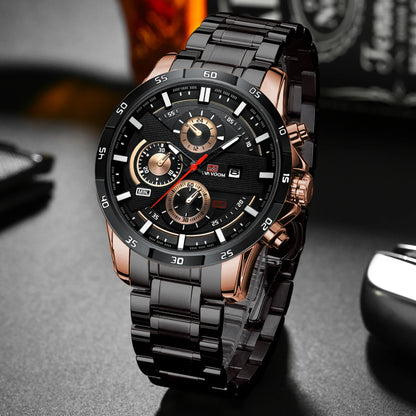 Men Sports Watch 46mm Black Leather Racing Series Everyday Wear  Fashion Original Rose Gold Dial Quartz Watches Relogio Masculin