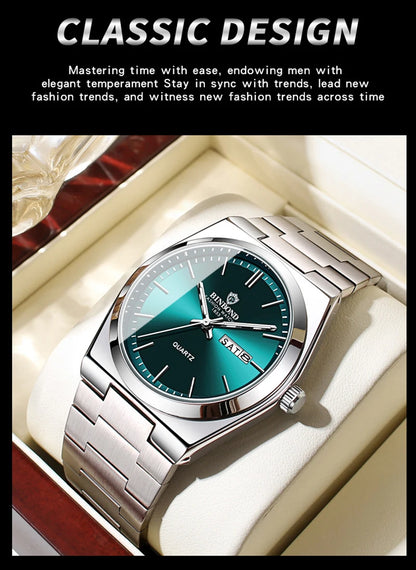 watches for man Light Luxury Brand Stainless Steel Double Calendar Waterproof Male Business Leisure Fashion Quartz Clock Watch