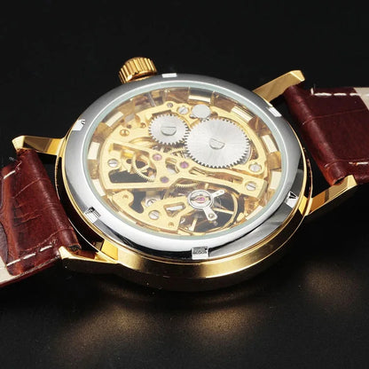 Fashion Men Mechanical Wristwatch, PU Leather Band, Mineral Reinforced Glass Mirror,BusinessCasual Male Wrist Watch forDaily Use