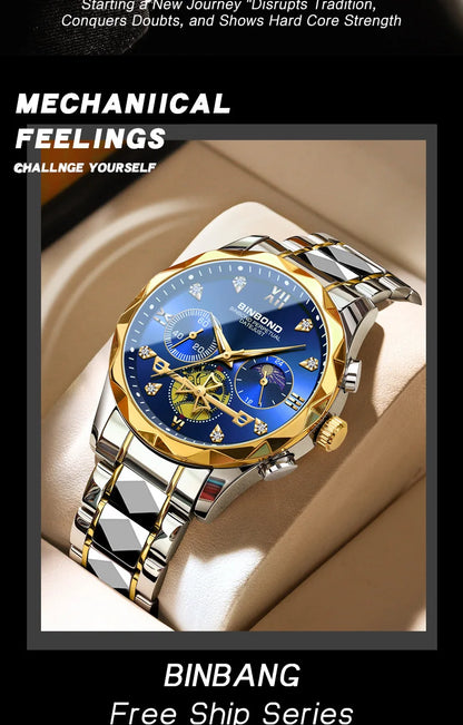 Multi Functional Quartz Watch, Versatile and Trendy Watch, Six Needle Timing, Casual and Trendy Men's Tungsten Steel Color