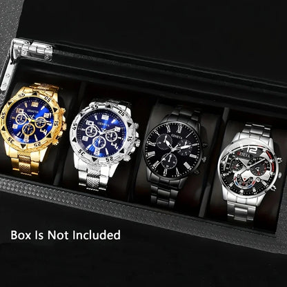 4pcs/1pcs Fashionable Men's Quartz Watch - Stainless Steel Strap, Round Zinc Alloy Case, Electronic Sports