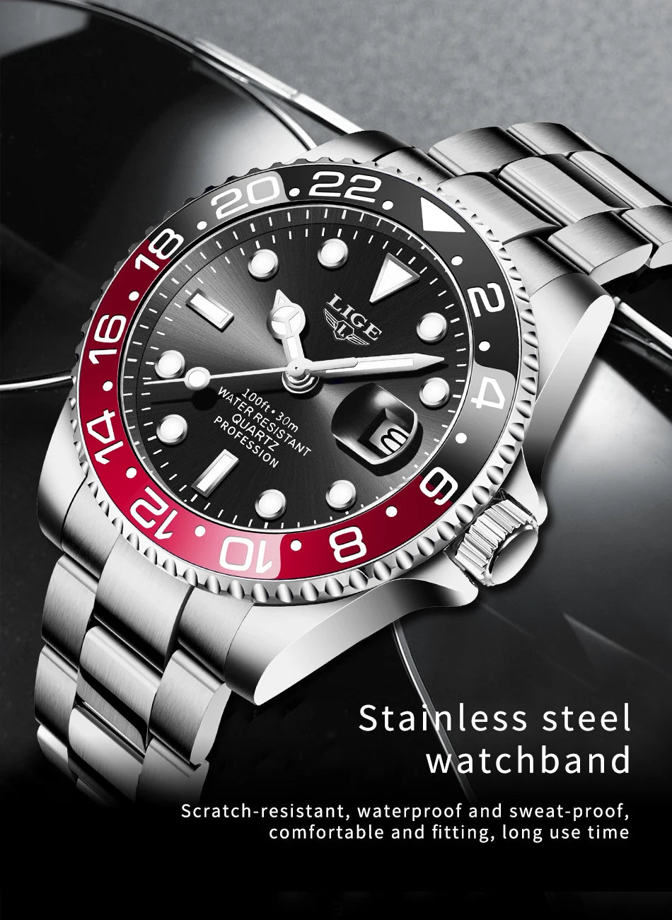 LIGE Fashion Luxury Couple Watches Quartz Watches Waterproof Stainless Steel Watch Valentine Gift Love Watch Relogio Masculino